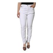 Hvit Skinny Jeans Mid Waist Stretch