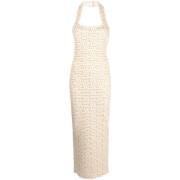 Elegant Gull Maxi Kjole med Halterneck