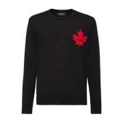 Svart Strikket Maple Leaf Sweater