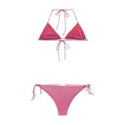 Rosa Lurex Trekant Bikini Sett