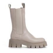 Beige Lær Chelsea Boot med Teksturert Såle