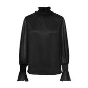 Glam LS Svart Bluse med Turtleneck