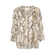 Slangeprint Bluse i Fransk Eik