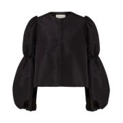 Sort By Malina Zoey Double Pouf Sleeve Blouse Black Bluse