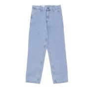 Blå Heavy Stone Bleket Straight Jeans