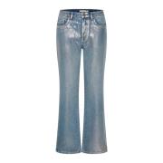 Metallic Straight-Leg Jeans Coated Blue Wash