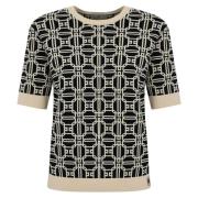 Kortermet Jacquard Topp med Logo Print