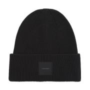 Sort Ribbestrikket Beanie Lue for Menn