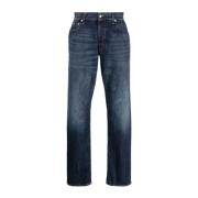 Blå Stonewashed Straight-Leg Jeans