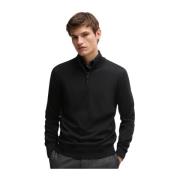 Svart Regular-Fit Zip.Neck Sweater i Virgin Wool