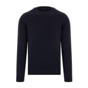 Navy Strikkevarer Crew Neck Lang Erme