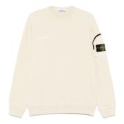 Hvit Crewneck Bomullsgenser med Glidelåslomme