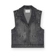 Vintage Grå Denim Gilet med Store Studs