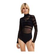 Svart Gjennomsiktig Mesh Tulle Bodysuit