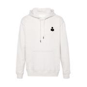 Ecru Jersey Hoodie med Flocked Logo