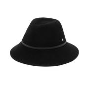 Sort filt Fedora Hatt med Logo Plaque