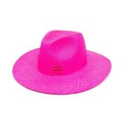 Fuchsia Rosa Brodert Straw Hat