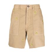 Smile-Print Beige Shorts