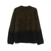 Khaki/Svart Strikket Crew Neck Sweater