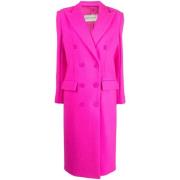 Hot Pink Double-Breasted Midi Coat