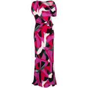 Rosa Abstrakt Print One-Shoulder Kjole