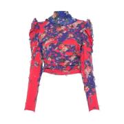 Blomstertrykk Asymmetrisk Cowl Neck Bluse