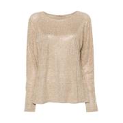 Metallic Crystal Embellished Beige T-shirt