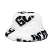 Faux Fur Bucket Hat med All-Over Logo