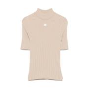 Taupe Mock Neck Sweater med Logo