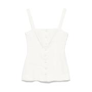 Hvit Lin Square Neck Vest