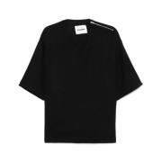 Svart Glidelås Crew Neck T-skjorte