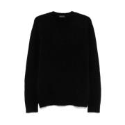 Sort Ribbestrikket Crew Neck Genser