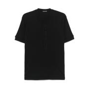 Svart Henley Neck T-skjorte med Logo