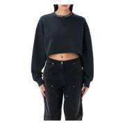 Sort Pyntet Cropped Sweatshirt Strikkevarer