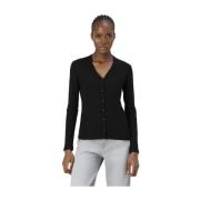 Sort Ribbestrikket V-hals Cardigan