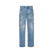 Slitt blå denim straight-cut jeans