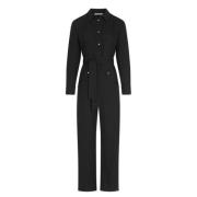 Sort Bomull Jumpsuit Rett Snitt Lange Ermer