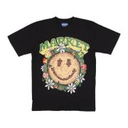 Vintage Smiley Tee Svart Bomull T-skjorte