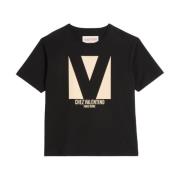 Svart Logo Print Crew Neck T-skjorte