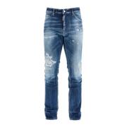 Marineblå Vintage Slim Fit Høy Midje Jeans