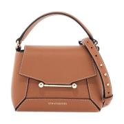 Brun skinnmosaikk crossbody-veske med gullknapp