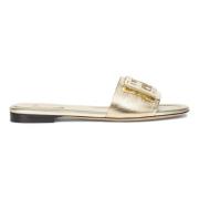 Champagne Metallic Skinn Slides med Baguette Motif