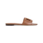 Brun skinn cut-out slide sandaler