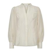 Feminin V-hals Bluse Off White