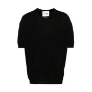 Svart Ull Strikket Crew Neck T-skjorte