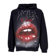 Svart Rock Mouth Print Hoodie