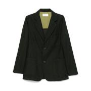 Mørk Oliven Herringbone Blazer Jakke