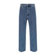 Lær Patch Straight-Leg Bomull Jeans