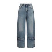 Wide Leg Knappedetalj Bomull Jeans