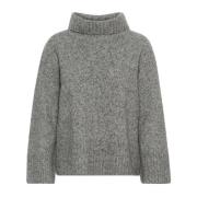 Grå Melange Strikk Pullover Loose Fit